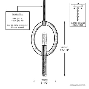 A diagram showing the dimensions of the UHP2278 Modern Pendant light fixture by Urban Ambiance.