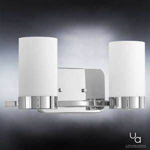 An Urban Ambiance luxury bathroom light fixture with two gorgeous white glass shades.