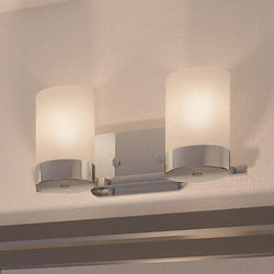 Two unique UHP2290 Contemporary Bathroom Vanity Lights, 7.5" H x 15.375" W, with a polished chrome finish from the luxurious Madison Collection by Urban Ambiance hanging