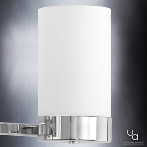 A beautiful UHP2292 Contemporary Bathroom Vanity Light with a polished chrome finish and white shade by Urban Ambiance.