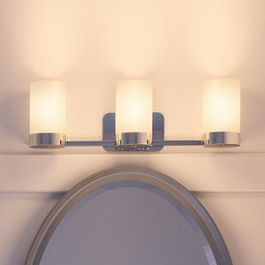 A beautiful bathroom with a UHP2292 Contemporary Bathroom Vanity Light and three other lighting fixtures.