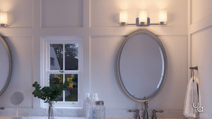 An Urban Ambiance bathroom with two unique UHP2292 Contemporary Bathroom Vanity Lights, 7.5