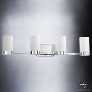 Four UHP2294 Contemporary Bathroom Vanity Light with white shades from the Madison Collection by Urban Ambiance, offering a unique and beautiful design.
