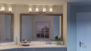 A stunning Urban Ambiance bathroom with two UHP2294 Contemporary Bathroom Vanity Lights, 7.5