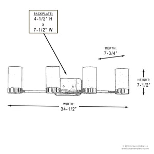 A diagram showing the dimensions of the UHP2294 Contemporary Bathroom Vanity Light, a unique lighting fixture.
