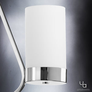 A beautiful Urban Ambiance lamp with a white shade and a chrome base, specifically the UHP2298 Contemporary Chandelier, 23