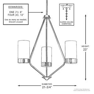 A beautiful diagram showing the dimensions of a UHP2298 Contemporary Chandelier from Urban Ambiance's Madison Collection.