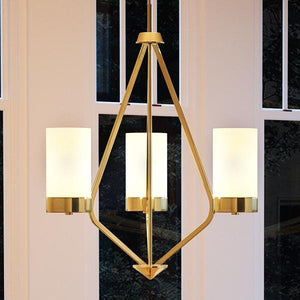 A unique and gorgeous lighting fixture from the Madison Collection by Urban Ambiance, UHP2299 Contemporary Chandelier, hangs over a window in a living room.