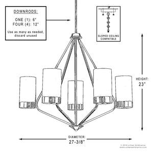 A unique diagram showing the dimensions of the UHP2300 Contemporary Chandelier, 23