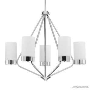 An UHP2300 Contemporary Chandelier with white frosted glass shades, from Urban Ambiance's Madison Collection, is a beautiful lighting fixture.