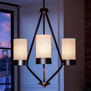A beautiful Urban Ambiance UHP2304 Transitional Chandelier, 23" x 21-3/4", Midnight Black Finish, Madison Collection lighting fixture with three lights and a view