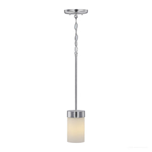 The Urban Ambiance UHP2307 Transitional Pendant Light from the Madison Collection features a polished chrome finish, chain suspension, and a cylindrical etched white glass shade, showcased against a white background.