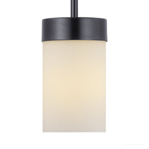 An UHP2308 Transitional Pendant Light with a gorgeous midnight black finish, Madison Collection by Urban Ambiance with frosted glass.