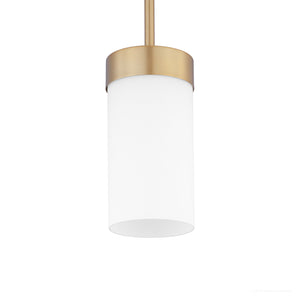 The Urban Ambiance UHP2309 Transitional Pendant Light from the Madison Collection features a brushed bronze-finished top and rod, paired with an etched glass cylinder shade in white, creating a contemporary look against a plain white background.