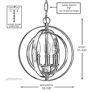 A diagram showing the dimensions and details of a gorgeous pendant lamp.