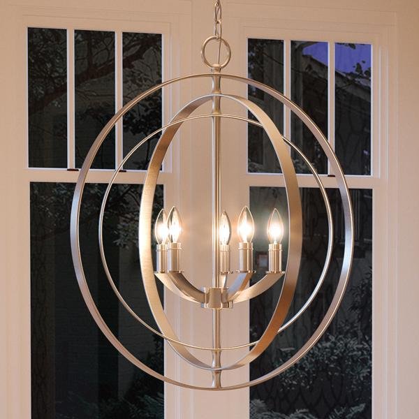 UHP2326 Industrial Chic Chandelier, 24-3/8"H x 22"W, Brushed Nickel Finish, Arezzo Collection