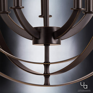 A beautiful close up image of the UHP2327 Industrial Chic Chandelier with a circular shape.