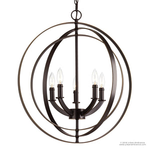 An industrial chic chandelier with four candles, creating a luxurious lighting fixture.