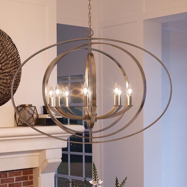 UHP2331 Industrial Chic Chandelier, 26-3/8"H x 39"W, Brushed Nickel Finish, Arezzo Collection