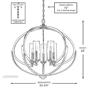 A diagram showing the luxury UHP2350 Mediterranean Chandelier dimensions, 27-7/8
