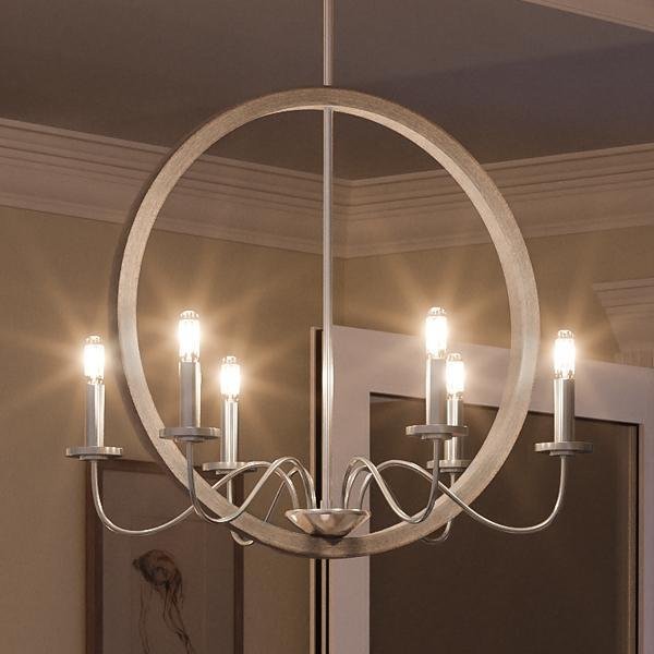 UHP2375 Modern Farmhouse Chandelier, 24-3/4"H x 22"W, Brushed Nickel Finish, Dunkirk Collection