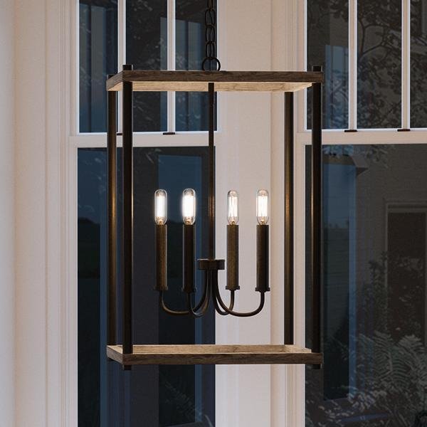 UHP2382 Modern Farmhouse Narrow Chandelier, 25"H x 14"W, Olde Bronze Finish, Leeds Collection
