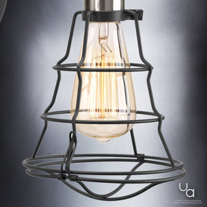 A unique UHP2420 Vintage Bathroom Vanity Light fixture with a wire cage hanging from it.