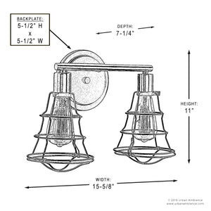 A beautiful drawing showing the dimensions of an UHP2420 Vintage Bathroom Vanity Light, 11