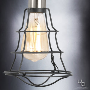 A unique and beautiful Urban Ambiance UHP2422 Vintage Bathroom Vanity Light, with a wire cage hanging from it.