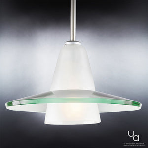 A unique pendant lamp from the Honolulu Collection by Urban Ambiance with a beautiful green glass shade.