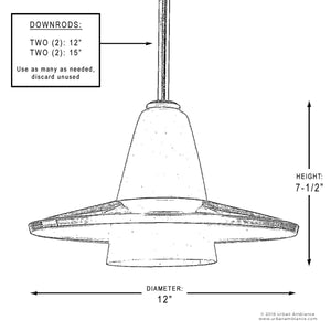 A diagram showing the dimensions of the unique UHP2430 Contemporary Pendant Light.