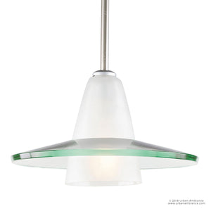 A unique UHP2430 Contemporary Pendant Light with a green glass shade.