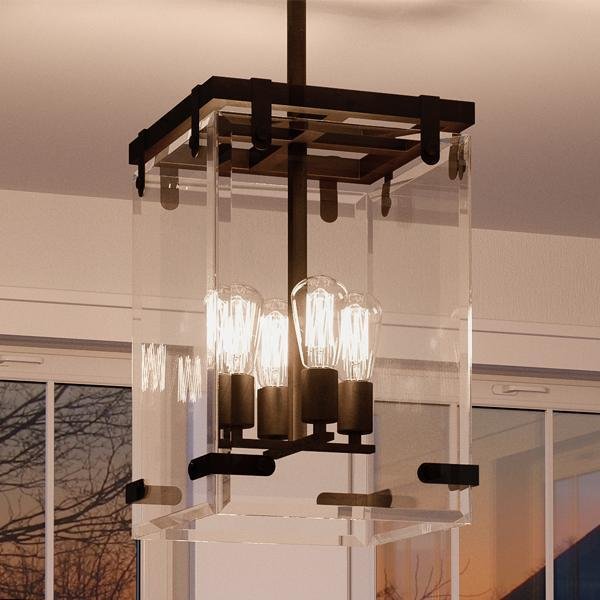 UHP2442 Modern Farmhouse Modern Chandelier, 28-3/8"H x 14-3/4"W SQ, Olde Bronze Finish, Bristol Collection