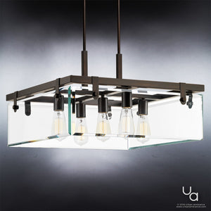 The Urban Ambiance UHP2444 Modern Farmhouse Square Chandelier from the Bristol Collection features a bold architectural design with a square 22-3/4″ wide frame in an Olde Bronze finish, suspended from the ceiling and accented by five exposed bulbs for a striking modern look.