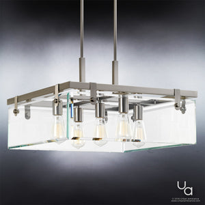 A unique and beautiful UHP2445 Modern Farmhouse Square Chandelier with four lights and a square shape, made by Urban Ambiance.