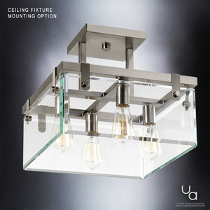 Three unique UHP2449 Modern Farmhouse Square Ceiling Fixtures with glass bulbs.