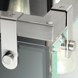 A close up of a unique UHP2449 Modern Farmhouse Square Ceiling Fixture by Urban Ambiance featuring metal handles.