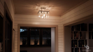 A hallway with a gorgeous UHP2449 Modern Farmhouse Square Ceiling Fixture.