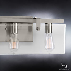 A unique and beautiful Modern Farmhouse Bath Fixture with three Urban Ambiance light bulbs.
