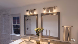 A gorgeous Urban Ambiance bathroom with two UHP2451 Modern Farmhouse Bath Fixtures, 8-3/8