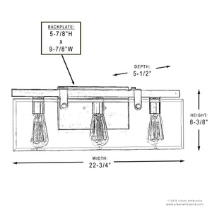A gorgeous drawing showing the dimensions of the UHP2451 Modern Farmhouse Bath Fixture, 8-3/8