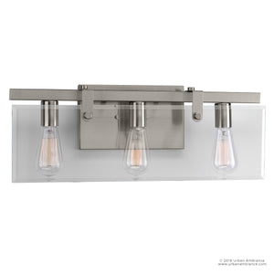 A unique UHP2451 Modern Farmhouse Bath Fixture with a clear glass shade.