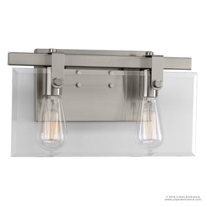 A beautiful Urban Ambiance UHP2453 Modern Farmhouse Bath Fixture with two light bulbs.