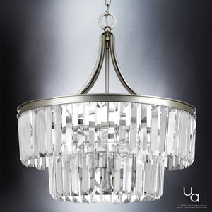 A luxurious and unique UHP2463 Crystal Crystal Chandelier from Urban Ambiance, with clear crystals hanging on a black background from the Lille Collection.
