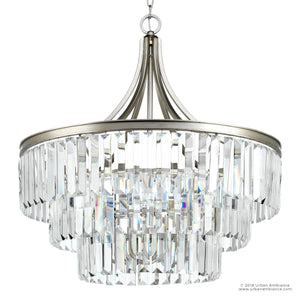 A gorgeous UHP2465 Crystal Crystal Chandelier with a chrome finish.