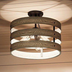 A unique Urban Ambiance ceiling light with a luxury UHP2470 Modern Farmhouse Flush-Mount Ceiling Fixture, 13-1/2"H x 17"W, Charcoal Finish