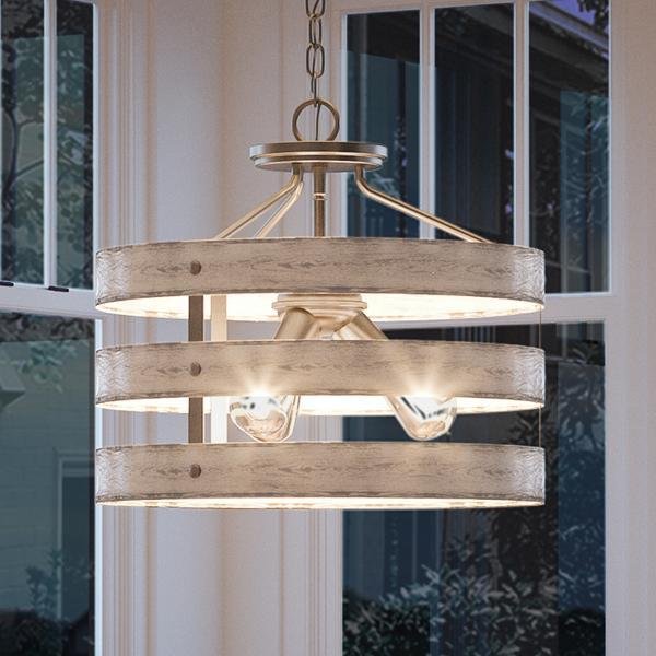 UHP2471 Modern Farmhouse Chandelier / Ceiling Fixture, 13-1/2"H x 17"W, Galvanized Steel, Adelaide Collection