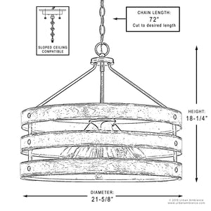 A unique and beautiful drawing of the dimensions for a UHP2475 Modern Farmhouse Chandelier from the Adelaide Collection by Urban Ambiance.