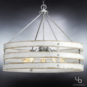 A luxury lighting fixture, the UHP2479 Modern Farmhouse Chandelier from the Adelaide Collection by Urban Ambiance, features a white metal frame.
