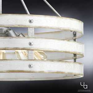 A unique and gorgeous Urban Ambiance UHP2479 Modern Farmhouse Chandelier from the Adelaide Collection with a Galvanized Steel Finish made of wood and metal.